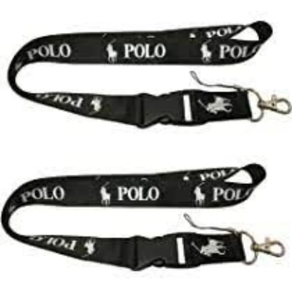 Universal Polo Lanyard Keychain ID Badge Holder Quick Release Buckle Black x 2pc